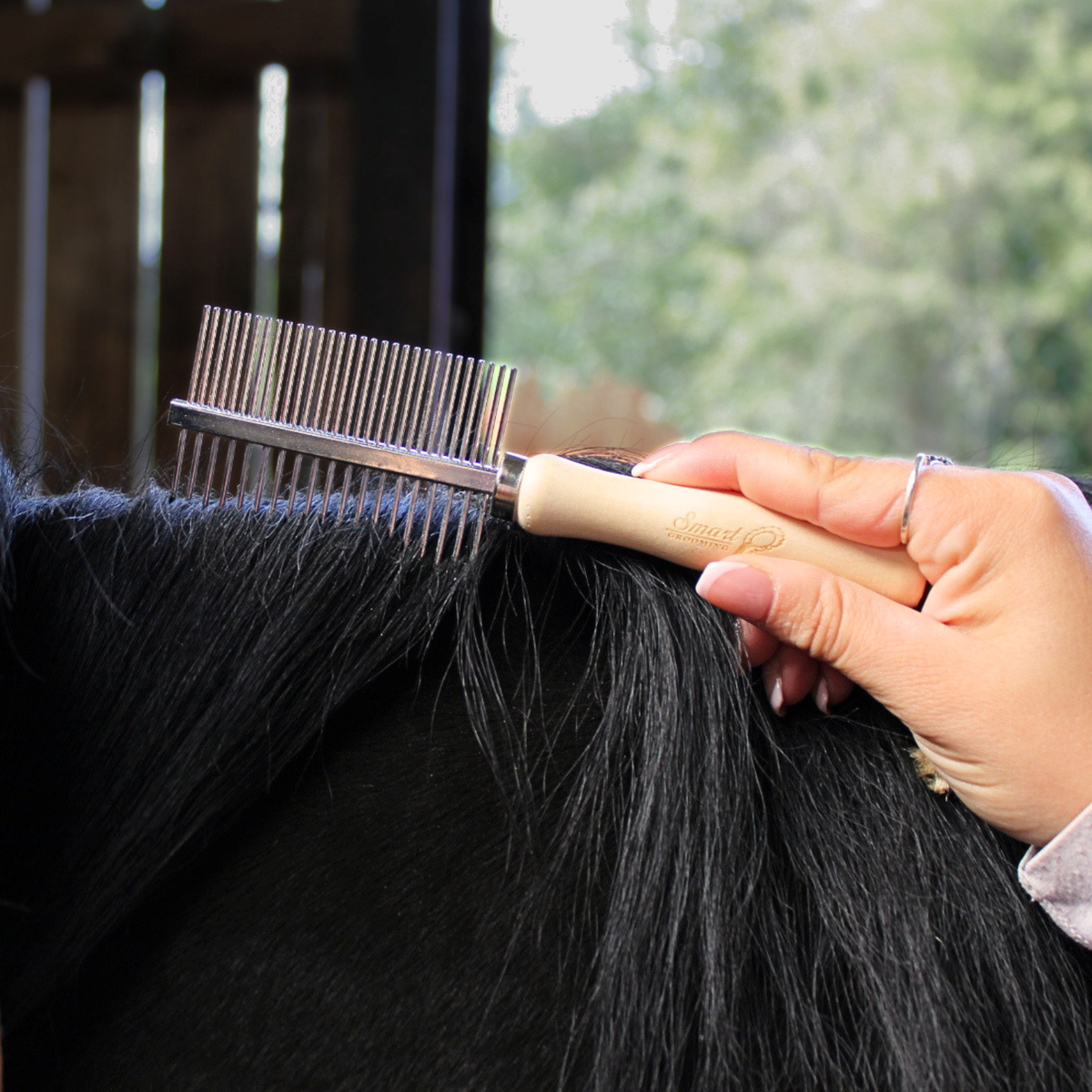 Double sided Comb (NEW) Bamboo handle with steel pins